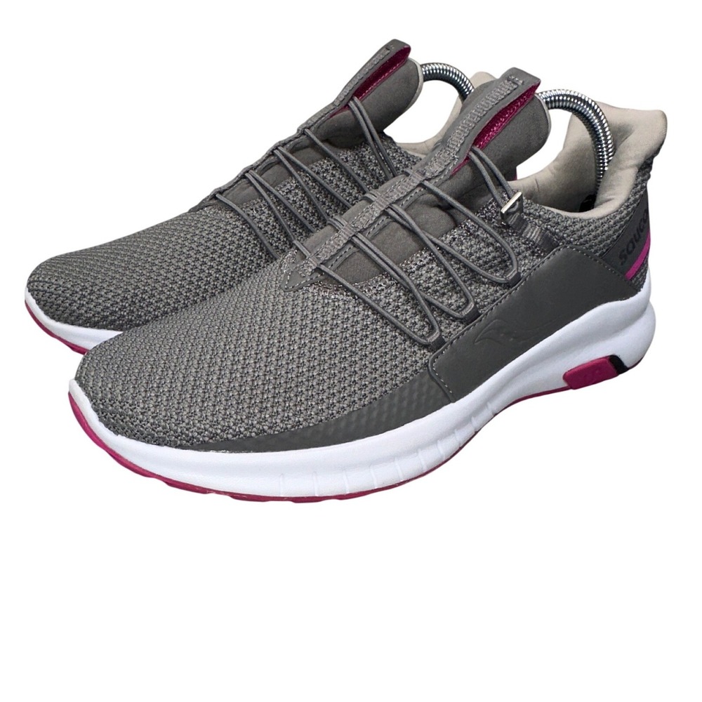 Saucony Stretch & Go Breeze Womens Grey Pink Slip On Running Shoes S30048-22 10
